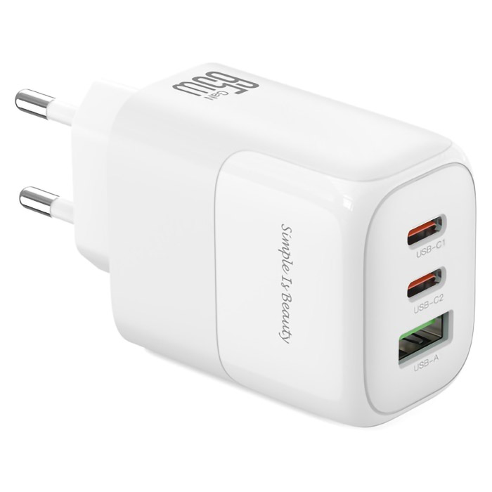 Зарядное устройство XO L139 2xUSB-C, 1xUSB-A, PD3.0, QC3.0, 65W White (L139_WHITE)