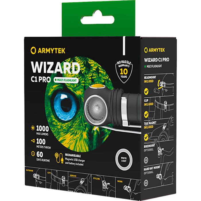 Фонарь мультифункциональный ARMYTEK Wizard C1 Pro Magnet USB White Light (F09001C)