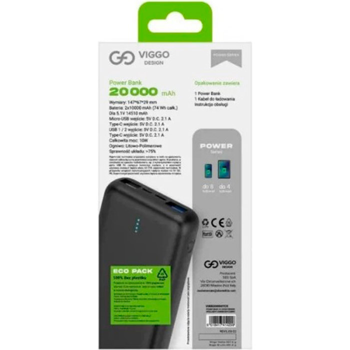 Повербанк VIGGO Design Power Bank 20000mAh Black