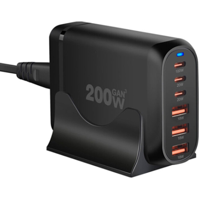 Зарядний пристрій XOKO QC-220 Gan3 3xUSB-A, 3xUSB-C, QC3.0, PD100W Black