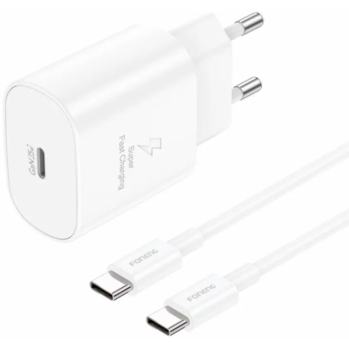 Зарядний пристрій FONENG EU51 1xUSB-C PD Fast Charger White w/Type-C to Type-C cable