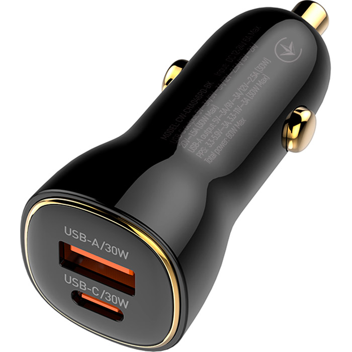 Автомобильное зарядное устройство COLORWAY Power Delivery 1xUSB-C, 1xUSB-A, PPS, 60W Black (CW-CHA046PD-BK)