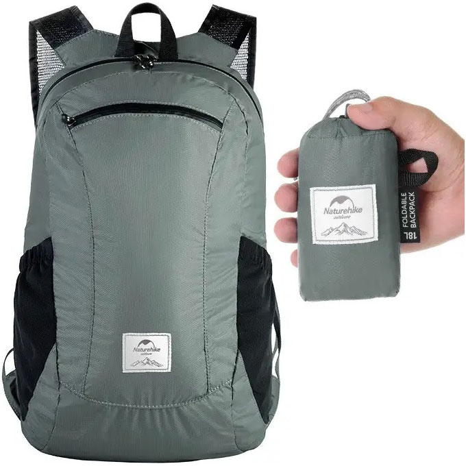 Рюкзак складной NATUREHIKE NH17A012-B Ultralight Silicone Foldable Backpack 18L Gray (6927595718667)