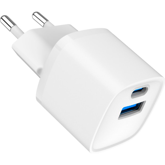 Зарядний пристрій GEMBIRD 1xUSB-A, 1xUSB-C, PD20W + QC3.0 White (TA-UC-PDQC20-W-01)