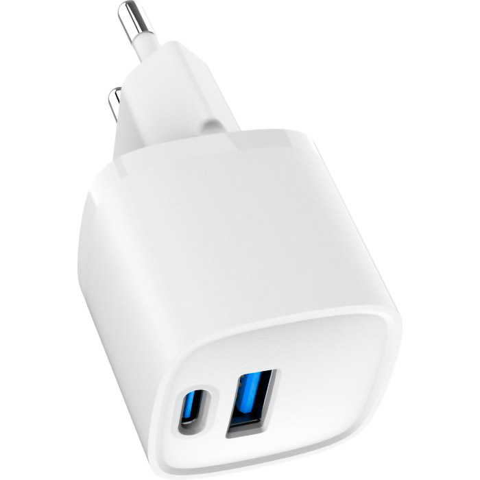 Зарядний пристрій GEMBIRD 1xUSB-A, 1xUSB-C, PD20W + QC3.0 White (TA-UC-PDQC20-W-01)