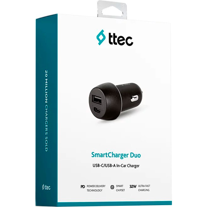 Автомобильное зарядное устройство TTEC SmartCharger Duo PD Black (2CKS24S)