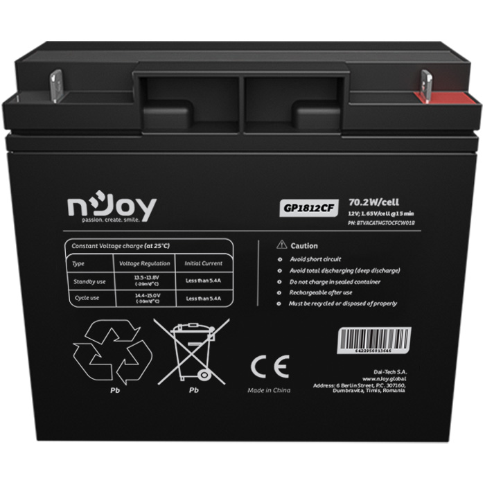 Аккумуляторная батарея NJOY GP1812CF (12В, 18Ач) (BTVACATHGTOCFCW01B)