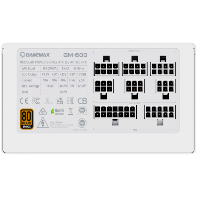 Блок питания 600W GAMEMAX GM-600 Modular White