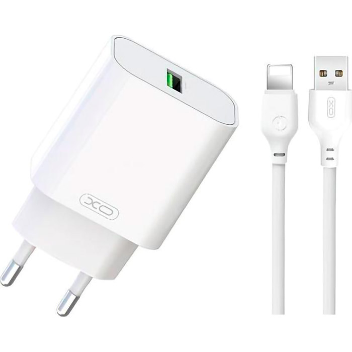 Зарядное устройство XO L103 1xUSB-A, QC3.0, 18W White w/Lightning cable (L103I-WH)