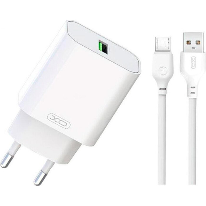 Зарядное устройство XO L103 1xUSB-A, QC3.0, 18W White w/Micro-USB cable (L103M-WH)