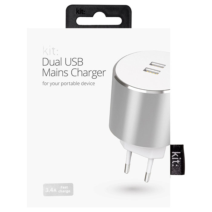 Зарядний пристрій KIT Dual USB Charger Silver (USBMCALUEU3SI)