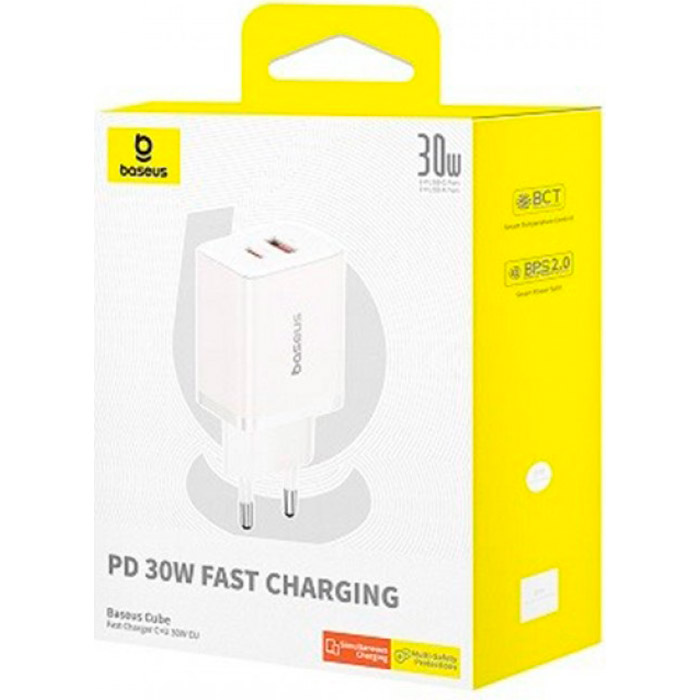 Зарядное устройство BASEUS Cube Fast Charger C+U 30W White (P10111404213-00)