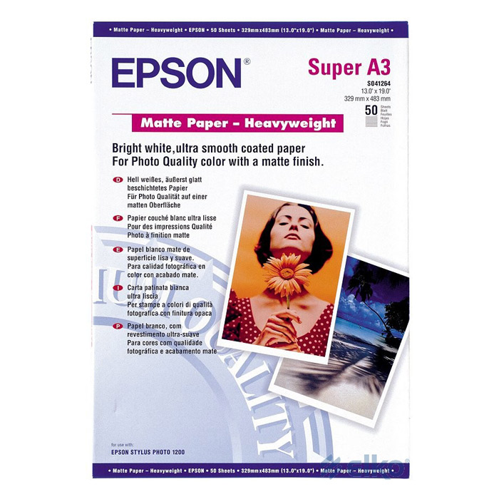 Фотобумага EPSON Matte Paper Heavy-Weight A3+ 167г/м² 50л (C13S041264)