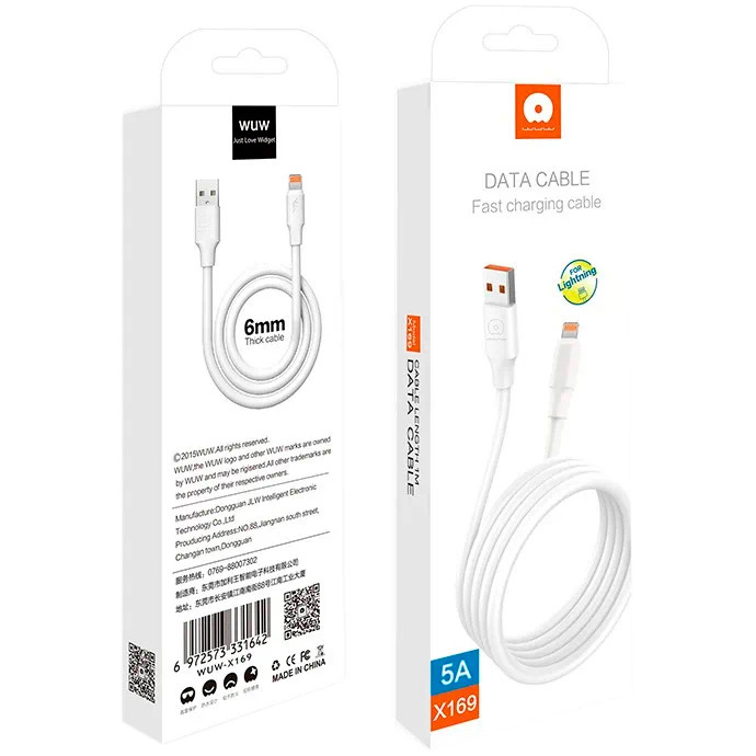 Кабель WUW X169 USB-A to Lightning 5A 1м White