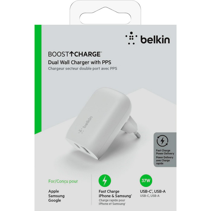 Зарядний пристрій BELKIN Boost Up Charge Dual Wall Charger with PPS 37W White (WCB007VFWH)