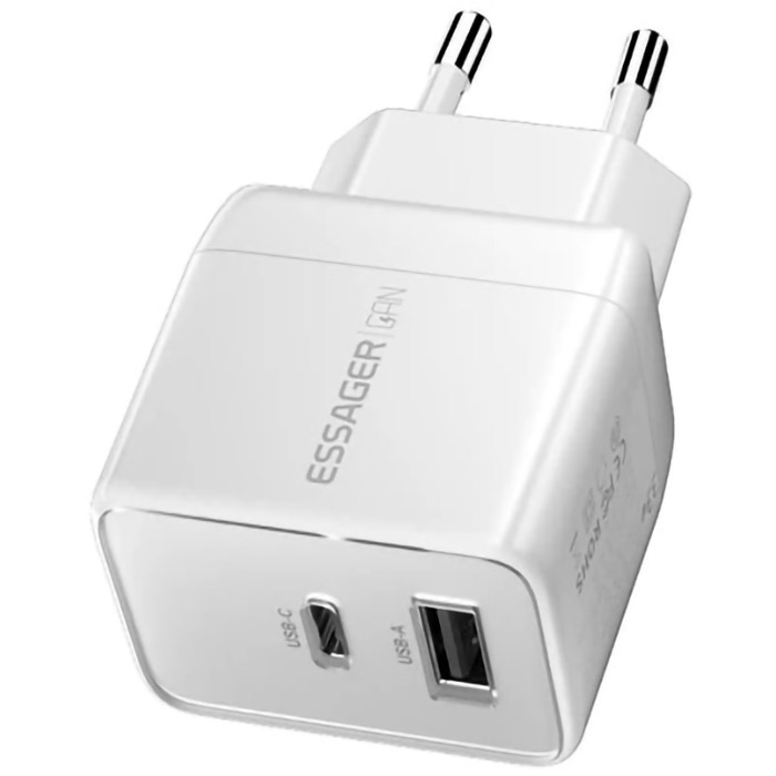 Зарядное устройство ESSAGER ECT33W 1xUSB-A, 1xUSB-C, PD3.0, QC4.0, GaN White (ECT33W-LJB02-Z)