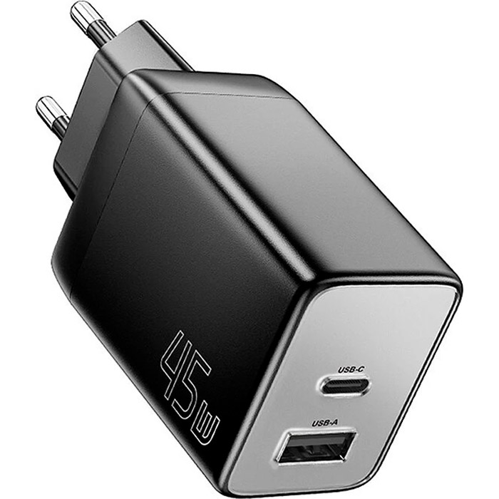 Зарядний пристрій ESSAGER ECT45W 1xUSB-A, 1xUSB-C, PD3.0, QC4.0, GaN Black (ECT45W-LJB01-Z)