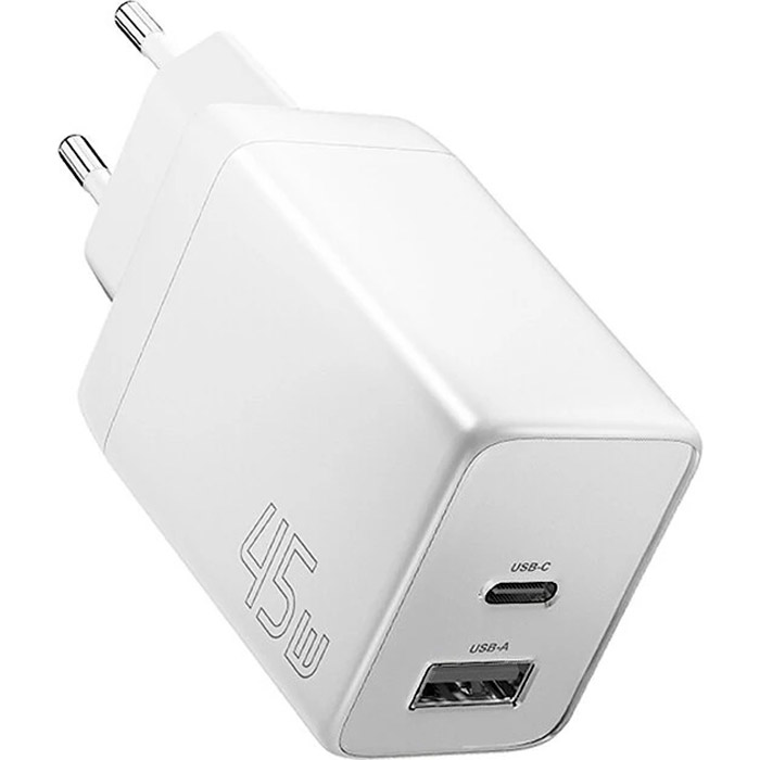 Зарядное устройство ESSAGER ECT45W 1xUSB-A, 1xUSB-C, PD3.0, QC4.0, GaN White (ECT45W-LJB02-Z)