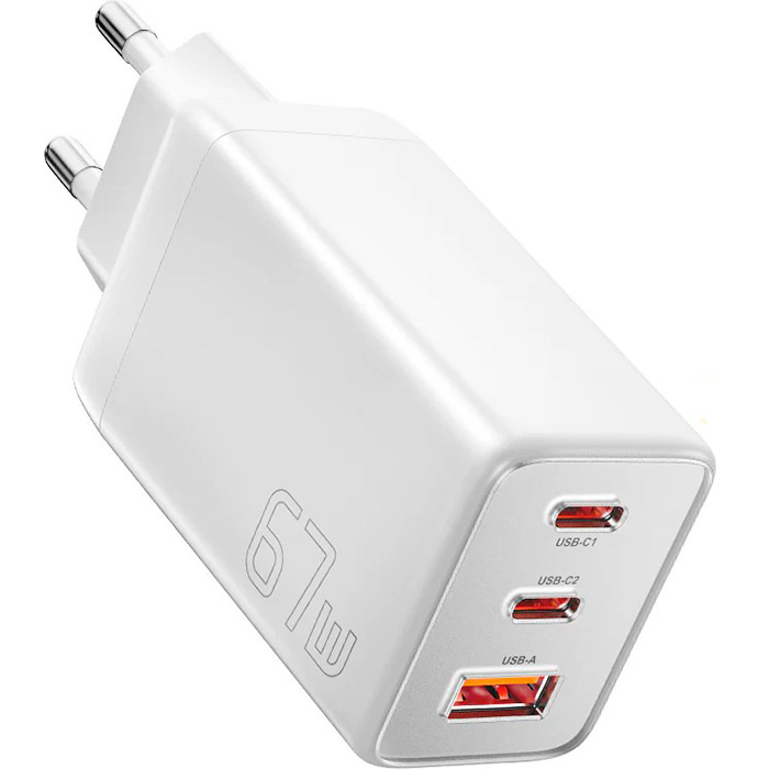 Зарядное устройство ESSAGER ECT67W 1xUSB-A, 2xUSB-C, PD3.0, QC4.0, GaN White (ECT67W-LJB02-Z)