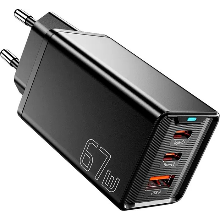 Зарядное устройство ESSAGER Kolsang 67W 1xUSB-A, 2xUSB-C, PD3.0, QC4.0 GaN Travel Charger Black (ECTAC-KSB01-Z)