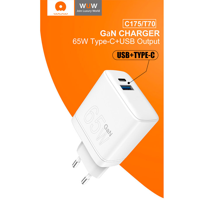 Зарядний пристрій WUW C175 1xUSB-A, 1xUSB-C, 65W White