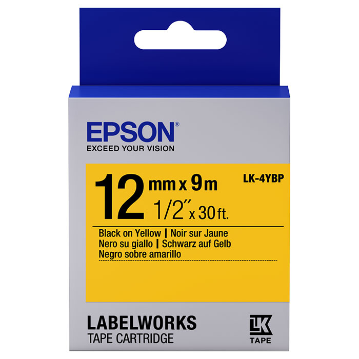 Лента EPSON LK-4YBP 12mm Black on Yellow Pastel (C53S654008)
