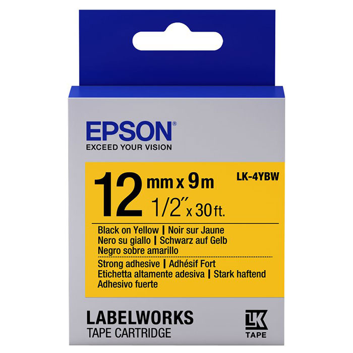 Лента EPSON LK-4YBW 12mm Black on Yellow Strong Adhesive (C53S654014)