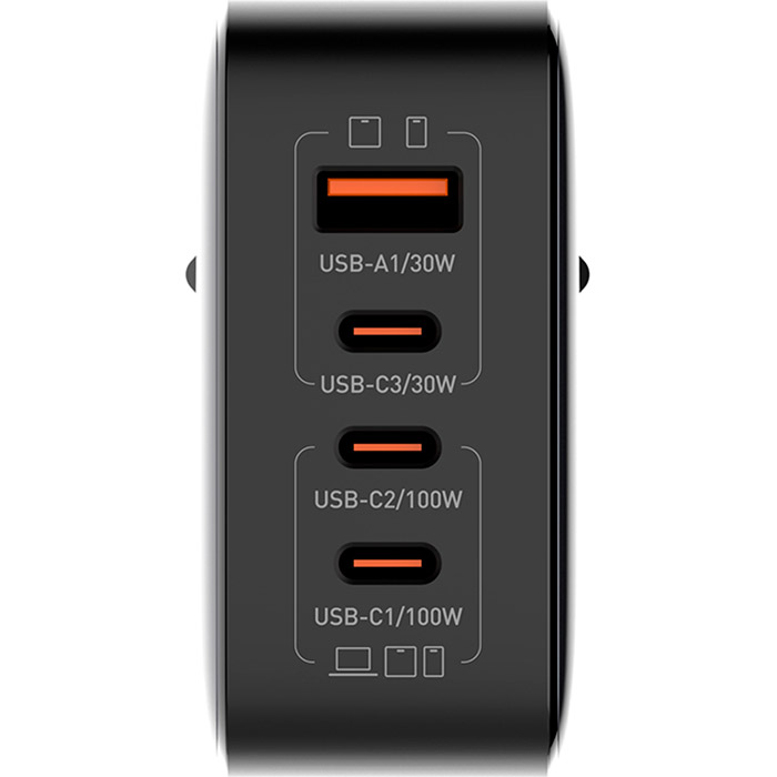 Зарядний пристрій COLORWAY Power Delivery GaN 3xUSB-C, 1xUSB-A, 100W Black (CW-CHS047PD-BK)