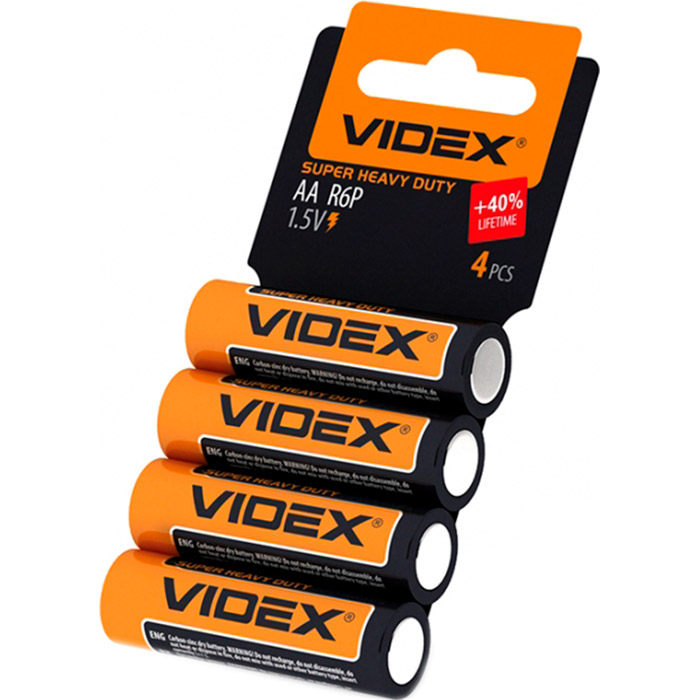 Батарейка VIDEX Super Heavy Duty AA 4шт/уп (R6P/AA 4PCS SC)