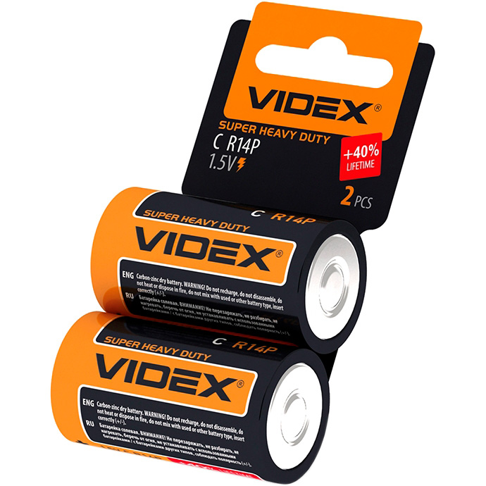 Батарейка VIDEX Super Heavy Duty C 2шт/уп (R14P/C 2PCS SC)