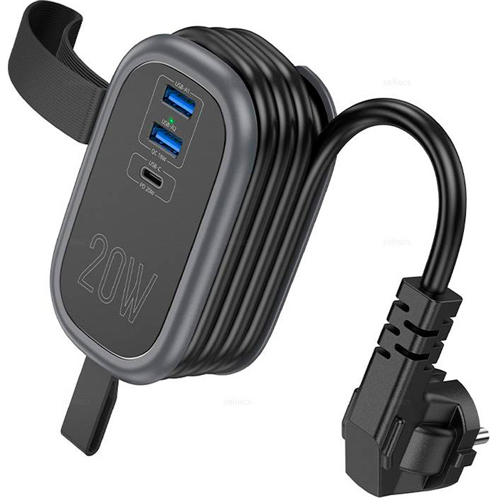 Зарядний пристрій HOCO NS7 Sharp 1xUSB-A, 2xUSB-C, PD20W, QC3.0 Black (6942007623957)