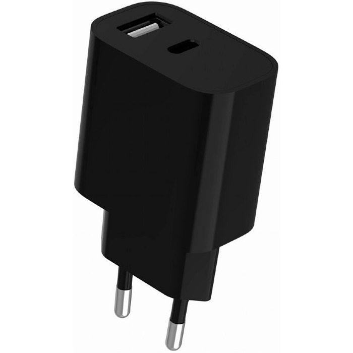 Зарядное устройство GEMBIRD 1xUSB-A, 1xUSB-C, 2.4A, 12W Black (TA-UC-2AC12-01-BK)