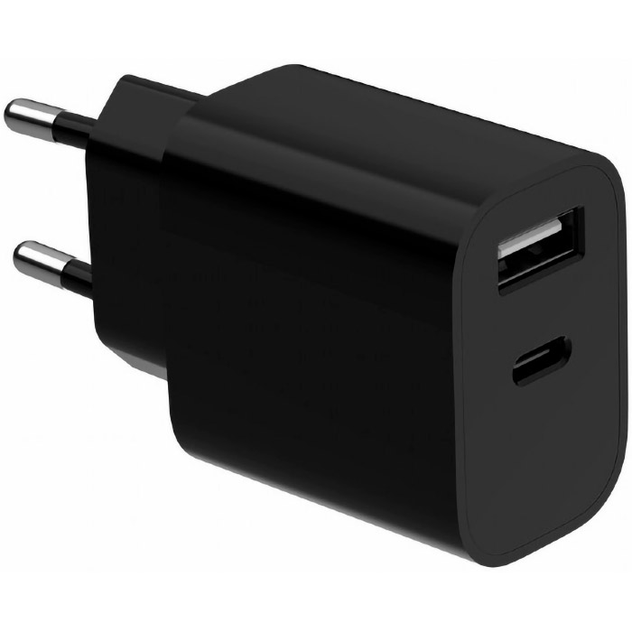 Зарядний пристрій GEMBIRD 1xUSB-A, 1xUSB-C, 2.4A, 12W Black (TA-UC-2AC12-01-BK)