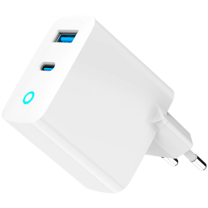 Зарядний пристрій GEMBIRD 1xUSB-A, 1xUSB-C, PD+QC3.0 45W White (TA-UC-PDQC45L-W-01)