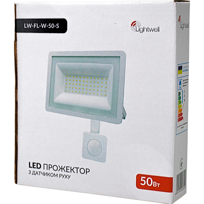 Прожектор LED с датчиком движения LIGHTWELL LW-FL-W-50-S 50W 6500K