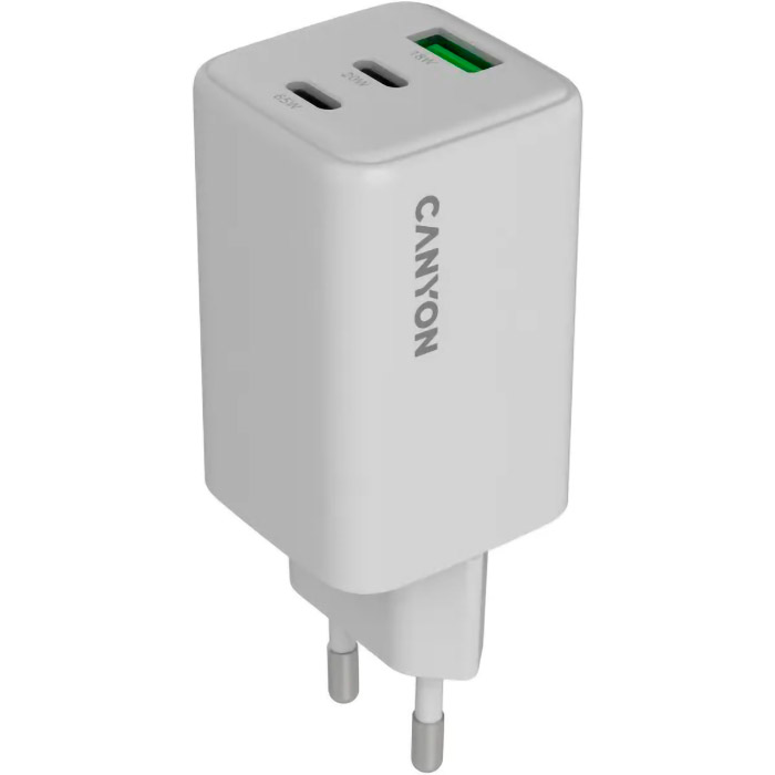 Зарядний пристрій CANYON CU65ACC GaN 1xUSB-A, 2xUSB-C, 65W White (CNS-CUW65ACC)