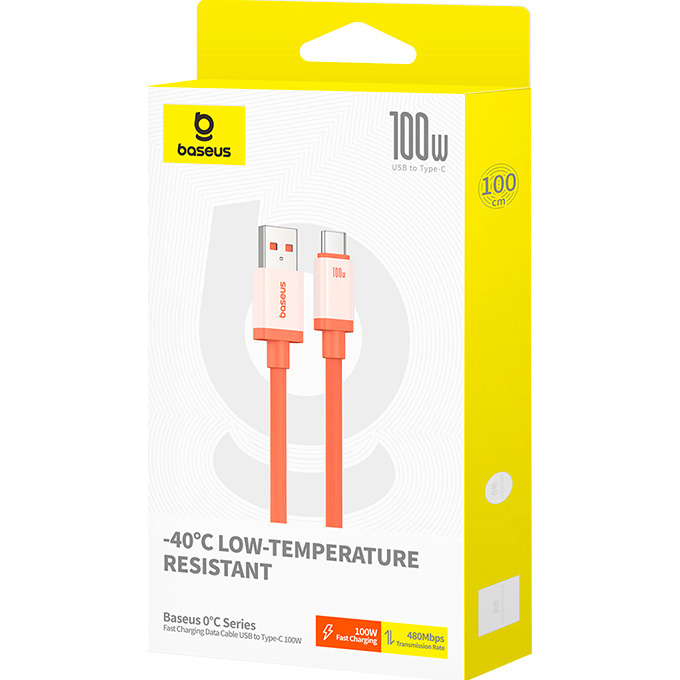 Кабель BASEUS 0°C Series Fast Charging Data Cable USB to Type-C 100W 1м Canyon Coral (P10368801731-00)