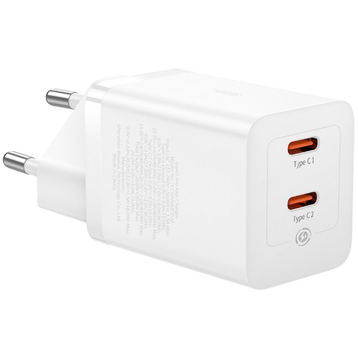 Зарядний пристрій BASEUS GaN5 Pro Fast Charger C+C 40W White (CCGP180102)