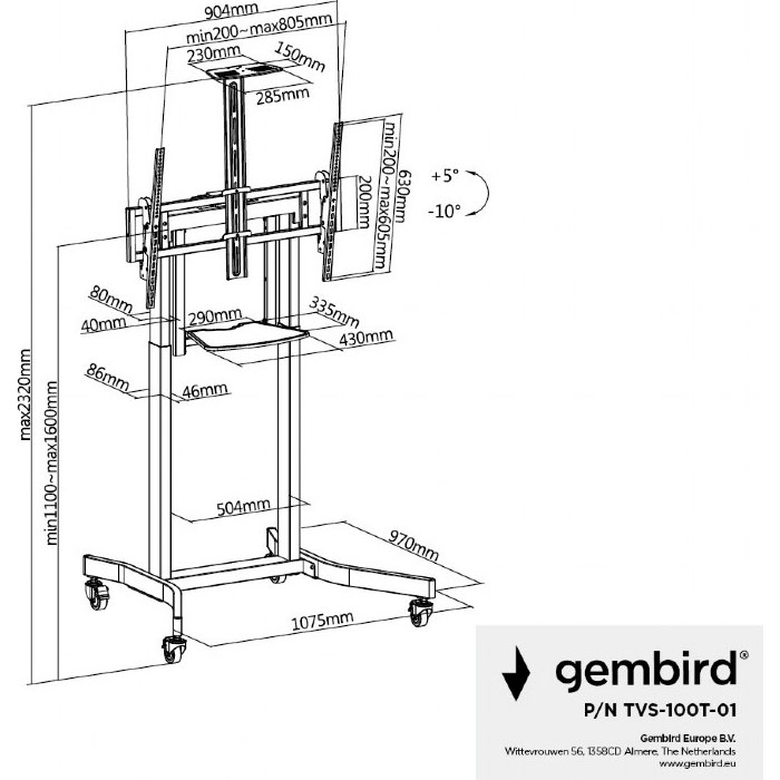 Презентаційна стійка GEMBIRD TVS-100T-01 55"-100" Black