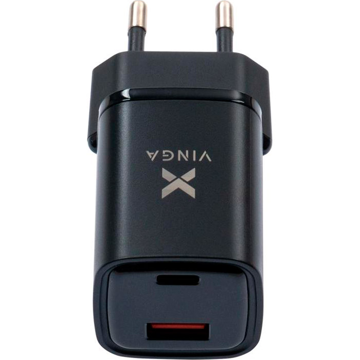 Зарядний пристрій VINGA USB-C PD30W + USB-A QC30W Display 33W Black (VCR30ACDB)