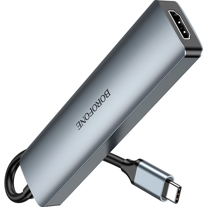 Порт-реплікатор BOROFONE DH15 Buddy 6-in-1 USB-C to 1xHDMI, 1xUSB-C, 1xUSB3.0, 1xUSB2.0, TF, SD, PD Metal Gray