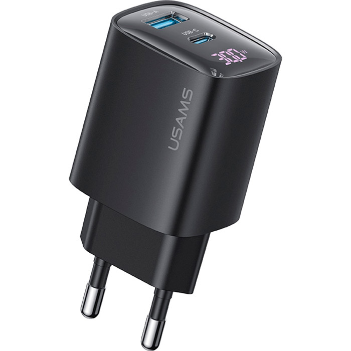 Зарядний пристрій USAMS CC229 30W GaN Display Fast Charger Black (CC229TC01)