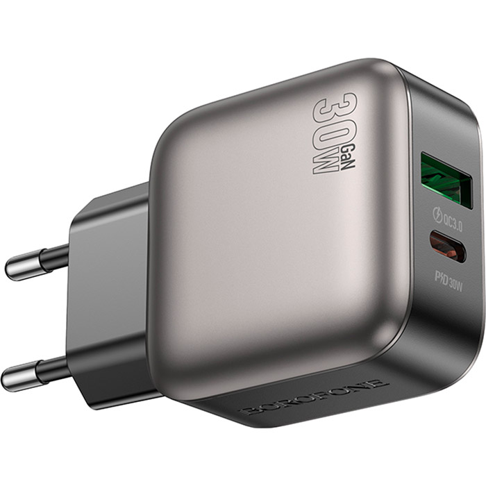 Зарядний пристрій BOROFONE BAS55A Absolute 1xUSB-C, 1xUSB-A, PD30W, QC3.0 Black