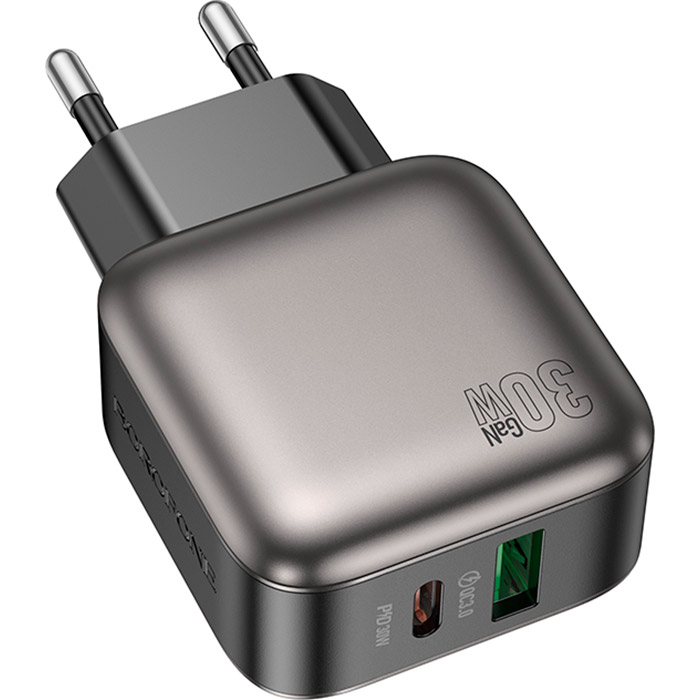 Зарядний пристрій BOROFONE BAS55A Absolute 1xUSB-C, 1xUSB-A, PD30W, QC3.0 Black