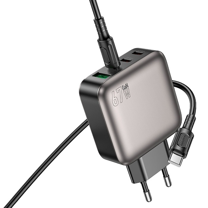 Зарядний пристрій BOROFONE BAS57A Absolute 1xUSB-A, 3xUSB-C, PD67W, QC3.0 Black w/Type-C to Type-C cable