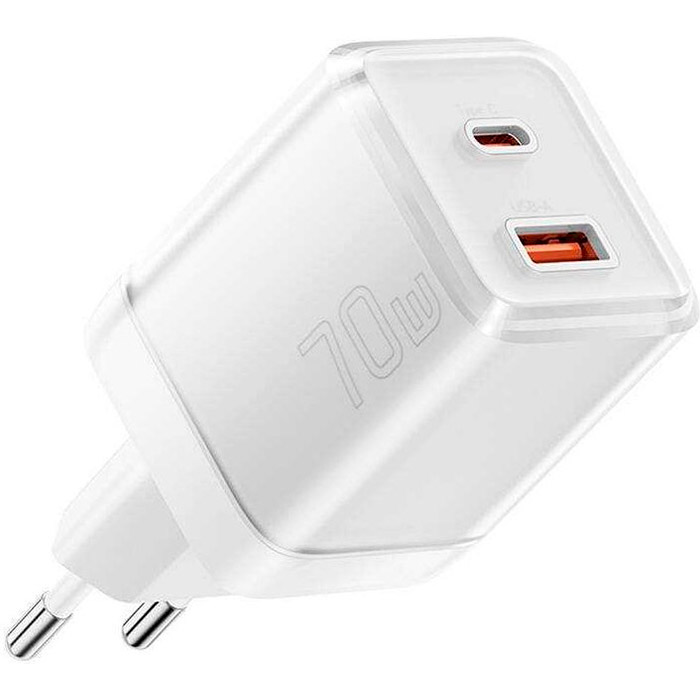 Зарядний пристрій ESSAGER ES-CD42 70W 1xUSB-A, 1xUSB-C GaN Travel Charger White (EZCT70-YQB02-Z)