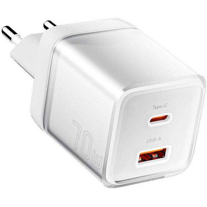 Зарядний пристрій ESSAGER ES-CD42 70W 1xUSB-A, 1xUSB-C GaN Travel Charger White (EZCT70-YQB02-Z)