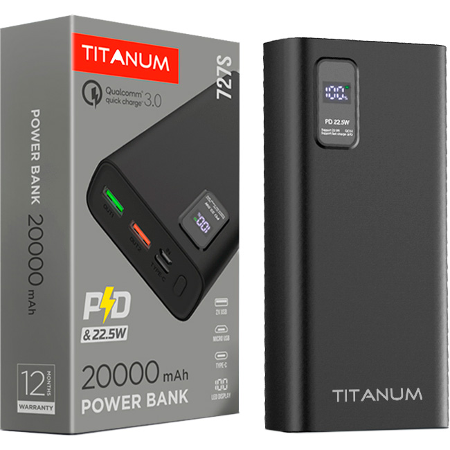 Повербанк TITANUM 727S 20000mAh Black