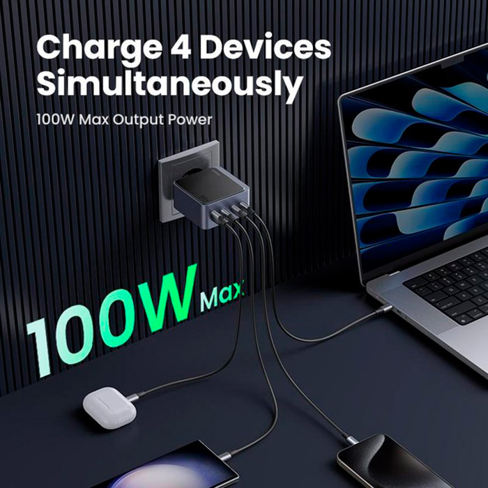 Зарядний пристрій UGREEN X565 Nexode S 100W 1xUSB-A, 3xUSB-C, PD3.0, QC4.0 Wall Charger Space Gray (35043)