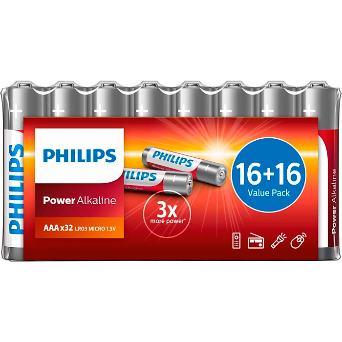 Батарейка PHILIPS Alkaline AAA 32шт/уп (LR03P32FV/10)